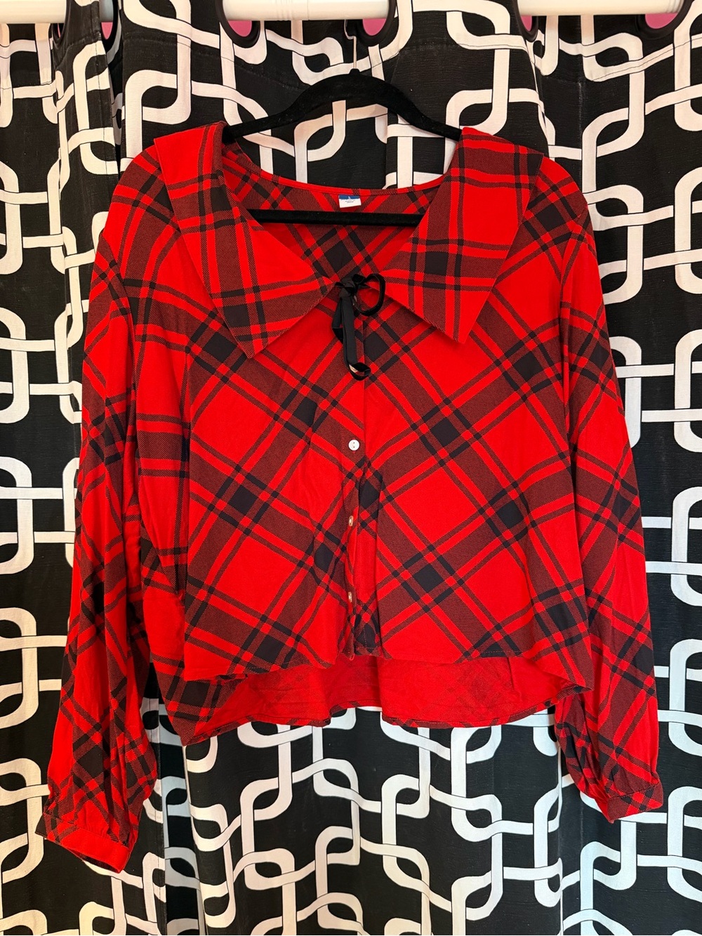 Red Plaid Vintage-Style Blouse
